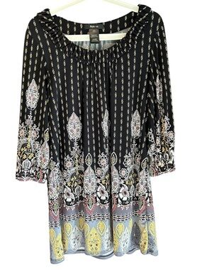 Style & Co. Black Paisley Border-Print Tunic with Yellow Accent